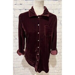 French Laundry Maroon Velvet Rhinestone Snap Long Sleeve Shirt Size Medium